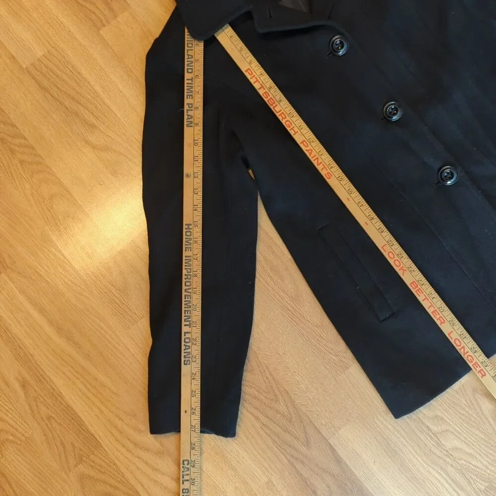 London Fog Peacoat Jacket Womens Large Black Wool Blend Pockets Lined